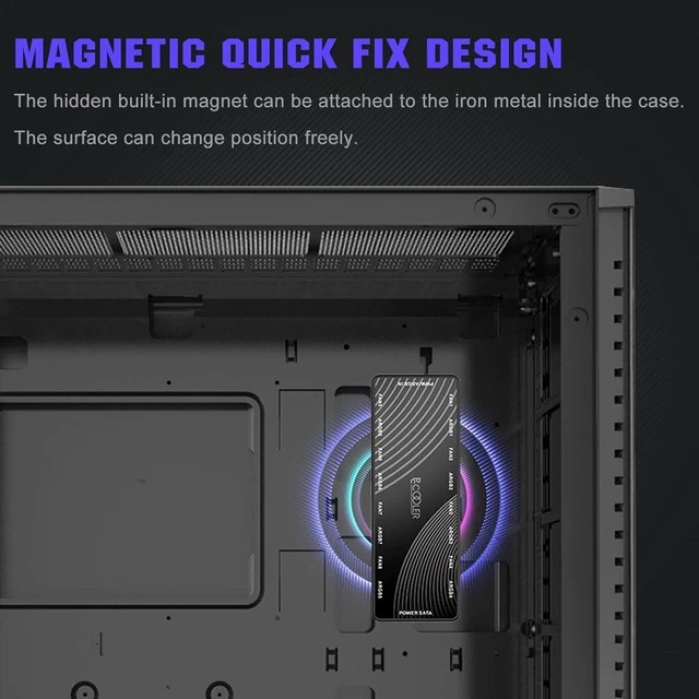 Alt view image 6 of 7 - PCCOOLER ARGB Fan Hub, PWM ARGB Hub Addressable 5V 3Pin ARGB & 12V 4Pin PWM 2-in-1 RGB Case Fan Hub with Hidden Magnetic Base and SATA Power 16 Port, Support 8 Computer CPU Fans Splitter RGB Hub Black