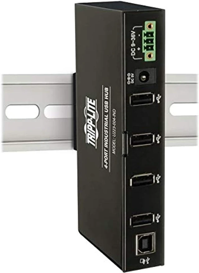 Alt view image 2 of 3 - Tripp Lite 4-Port Rugged Industrial USB 2.0 Hi-Speed Hub w 15KV ESD Immunity and metal case, Mountable(U223-004-IND)