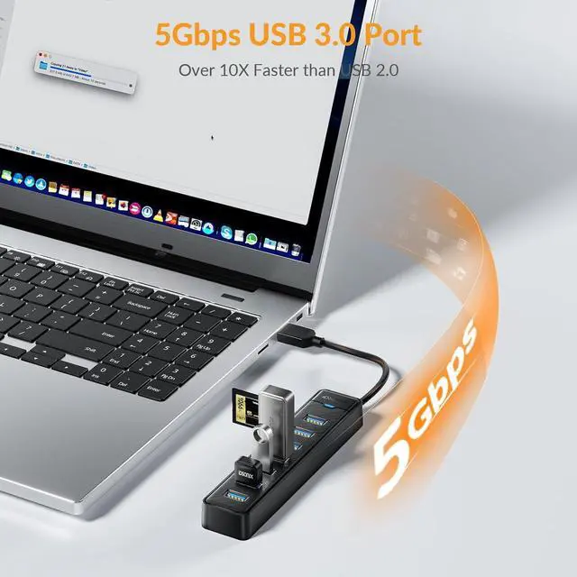 Alt view image 2 of 7 - IDsonix 7 Ports USB 3.0 Hub for Laptop, PC, 5Gbps SuperSpeed Stable Connection USB Port Expander,Massive Expansion Multiport Splitter, Data Transfer Adapter,Notebook Desktop Accessory,0.5Ft Cable