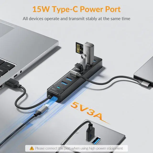 Alt view image 3 of 7 - IDsonix 7 Ports USB 3.0 Hub for Laptop, PC, 5Gbps SuperSpeed Stable Connection USB Port Expander,Massive Expansion Multiport Splitter, Data Transfer Adapter,Notebook Desktop Accessory,0.5Ft Cable