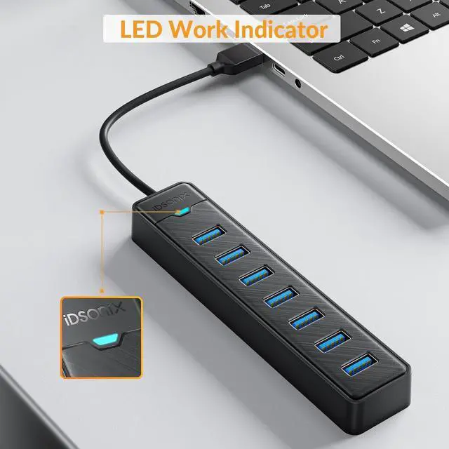 Alt view image 7 of 7 - IDsonix 7 Ports USB 3.0 Hub for Laptop, PC, 5Gbps SuperSpeed Stable Connection USB Port Expander,Massive Expansion Multiport Splitter, Data Transfer Adapter,Notebook Desktop Accessory,0.5Ft Cable