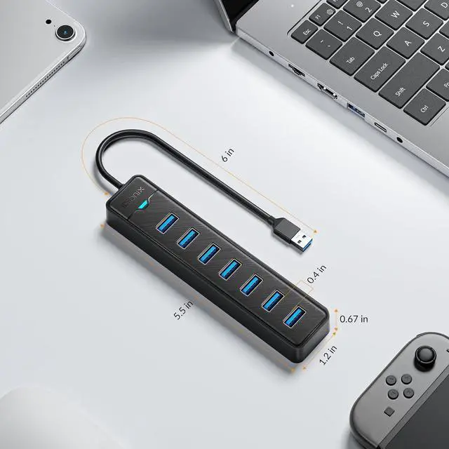 Alt view image 6 of 7 - IDsonix 7 Ports USB 3.0 Hub for Laptop, PC, 5Gbps SuperSpeed Stable Connection USB Port Expander,Massive Expansion Multiport Splitter, Data Transfer Adapter,Notebook Desktop Accessory,0.5Ft Cable