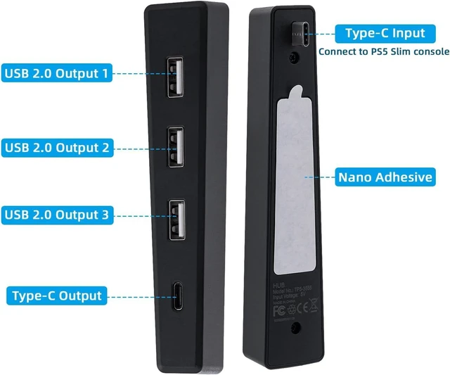 Alt view image 5 of 7 - Mcbazel USB Hub for PS5 Slim/PS5 Pro Console Only, 4 Ports 2.0 High-Speed Expansion Hub Charger Adapter Converter for PlayStation 5 Slim/Pro Disc and Digital Edition - Black