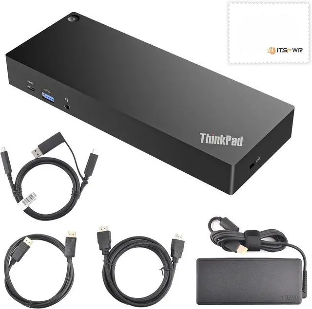 Alt view image 6 of 7 - ThinkPad 40AF0135 Hybrid Universal USB-C with USB-A Adapter Docking Station for Lenovo Laptops, Dual Monitor, Comes with ITSPWR 4K HDMI Cable + DP Cable + Cleaning Cloth