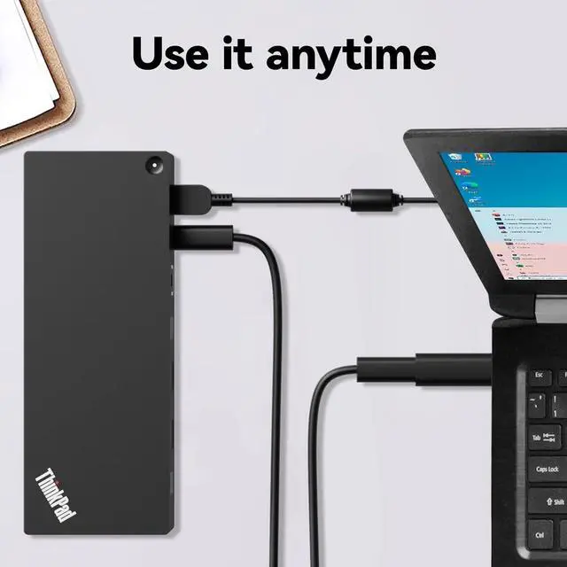 Alt view image 7 of 7 - ThinkPad 40AF0135 Hybrid Universal USB-C with USB-A Adapter Docking Station for Lenovo Laptops, Dual Monitor, Comes with ITSPWR 4K HDMI Cable + DP Cable + Cleaning Cloth