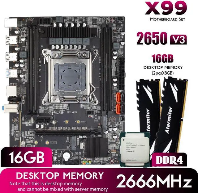 Main image of Atermiter D4 DDR4 X99 Motherboard Set with Xeon E5 2650 V3 LGA2011-3 CPU 2pcs X 8GB = 16GB 2666MHz DDR4 Desktop RAM Memory