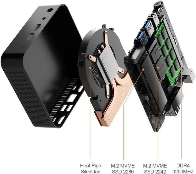Alt view image 4 of 7 - Chatreey T9 Mini PC intel N100 Ultra Small Pocket Computer 16G RAM 512G SSD 4x4K@60GHZ Output 2xTYPE-C Support Auto Power On