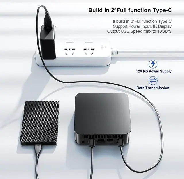 Alt view image 4 of 7 - Chatreey T9 Mini PC intel N100 Ultra Small Pocket Computer 4x4K@60GHZ Output 2xTYPE-C Support Auto Power On N100 No Memory / No Hard Drive T9