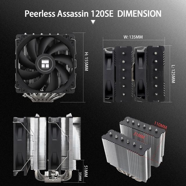 Alt view image 5 of 6 - Thermalright Peerless Assassin 120 SE CPU Air Cooler, PA120 SE, 6 Heat Pipes Cpu cooler,Dual 120mm TL-C12C PWM Fan, Aluminium Heatsink Cover, AGHP Technology, for AMD AM4 AM5/Intel 1700/1150/1151/1155