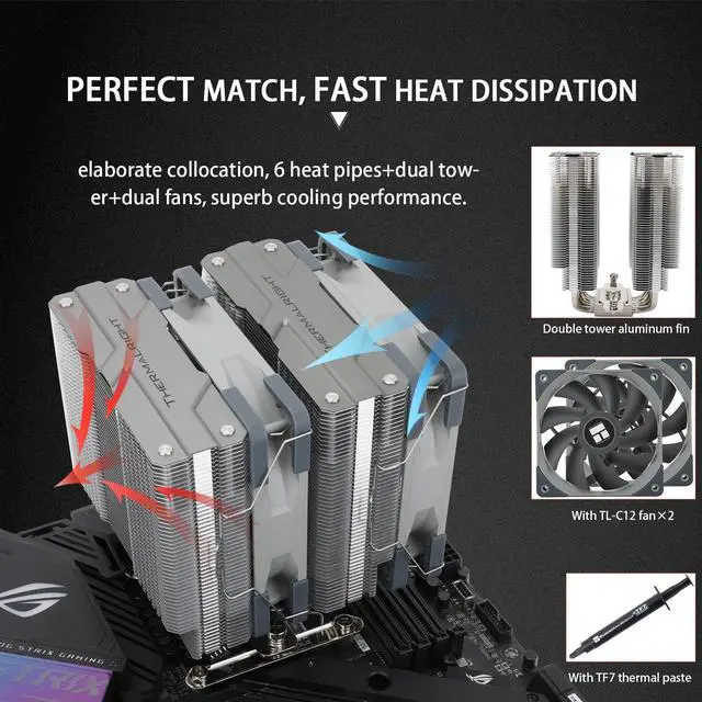 Alt view image 4 of 6 - Thermalright Peerless Assassin 120 CPU Air Cooler, 6 Heat Pipes, Dual 120mm TL-C12 PWM Fan, Aluminium Heatsink Cover, AGHP Technology, for AMD AM4 AM5/Intel LGA 1700/1150/1151/1200/2011/2066 (PA120)