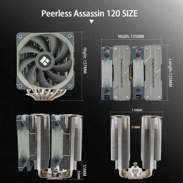 Alt view image 5 of 6 - Thermalright Peerless Assassin 120 CPU Air Cooler, 6 Heat Pipes, Dual 120mm TL-C12 PWM Fan, Aluminium Heatsink Cover, AGHP Technology, for AMD AM4 AM5/Intel LGA 1700/1150/1151/1200/2011/2066 (PA120)