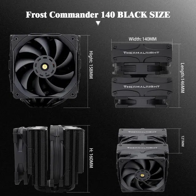 Alt view image 5 of 6 - Thermalright Frost Commander 140 BLACK High-Performance CPU Cooler,Dual-Tower Design, Dual High-Performance PWM Fans,5 Copper Heat Pipes CPU Air cooler,For AMD AM4 AM5/Intel 1700/1151/1155/1200/20XX