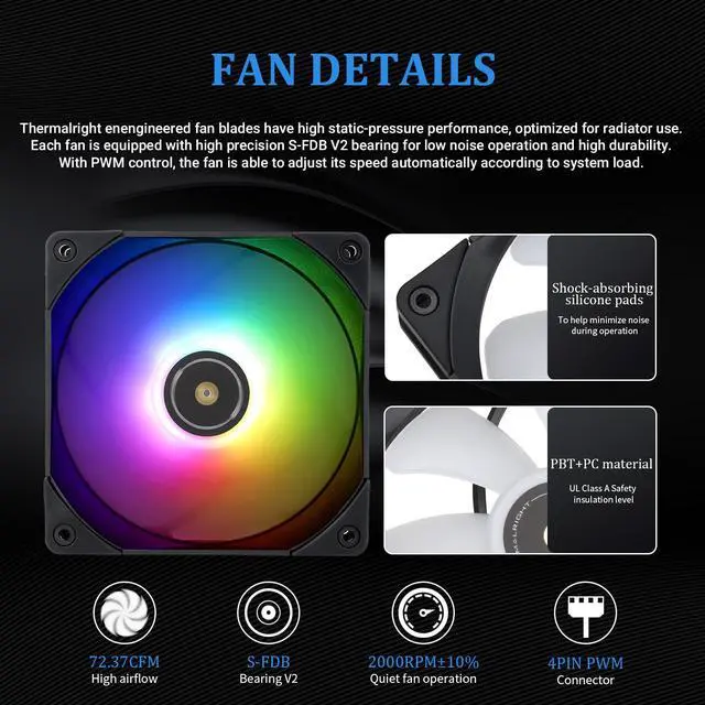 Alt view image 5 of 6 - Thermalright Frozen Notte 360 BLACK ARGB Water Cooling CPU Cooler, 360 Black CPU Cooler Specifications, Double PWM Fans, S-FDB V2 Bearings, Suitable for AMD/AM4 AM5,Intel LGA 1700/1150/1151/1200/2011