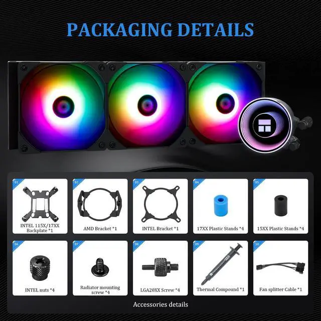 Alt view image 6 of 6 - Thermalright Frozen Notte 360 BLACK ARGB Water Cooling CPU Cooler, 360 Black CPU Cooler Specifications, Double PWM Fans, S-FDB V2 Bearings, Suitable for AMD/AM4 AM5,Intel LGA 1700/1150/1151/1200/2011