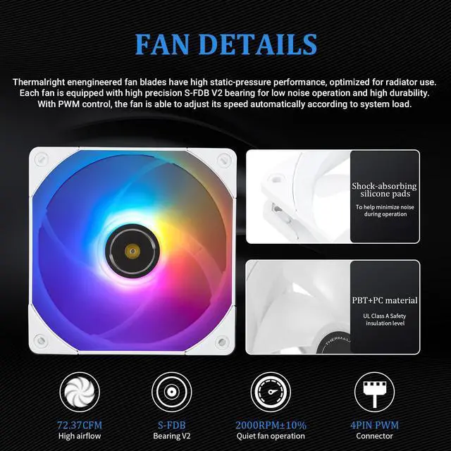 Alt view image 5 of 6 - Thermalright Frozen Notte 360 WHITE ARGB Water Cooling CPU Cooler, 360 White CPU Cooler Specifications, Double PWM Fans, S-FDB V2 Bearings, Suitable for AMD/AM4 AM5, Intel LGA 1700/1150/1151/1200/2011