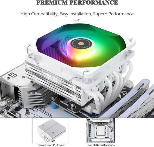 Alt view image 4 of 6 - Thermalright SI-100 WHITE ARGB CPU Cooler,6 Heat Pipes,TL-E12W-S Quiet PWM Fan,AGHP 3.0 technology,Aluminium Heatsink Cover,For AMD AM4 AM5/Intel 1150/1156/1200/1700/2011,Low Profile CPU Air Cooler