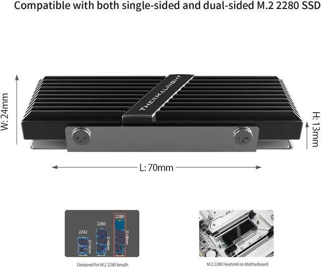 Alt view image 5 of 5 - Thermalright TR-M.2 2280 TYPE A B 2280 heatsink for SSD Cooling M.2 2280 heatsink Cooler, Aluminum, with 2 Thermal Conductivity, Desktop High Performance SSD Cooler, Black