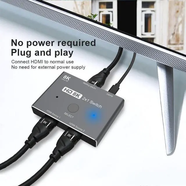 Alt view image 5 of 7 - AUBEAMTO HDMI 2.1 Switch 8K Ultra HD 2 in 1 Out unidirectional Switcher Grey 8K@60Hz 4K@120Hz 48Gbps with Switch Button Compatible with PS5 Xbox Set-top Box etc More