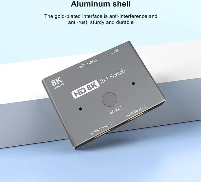 Alt view image 4 of 7 - AUBEAMTO HDMI 2.1 Switch 8K Ultra HD 2 in 1 Out unidirectional Switcher Grey 8K@60Hz 4K@120Hz 48Gbps with Switch Button Compatible with PS5 Xbox Set-top Box etc More