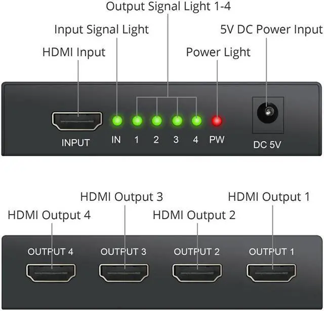Alt view image 3 of 7 - 4K HDMI Splitter,AUBEAMTO 1 In 4 Out HDMI-compatible Splitter 1 x 4 HD-MI 1.4 Converter Amplifier HDCP 4K 1080P Dual Display, for HDTV DVD PS3 Xbox