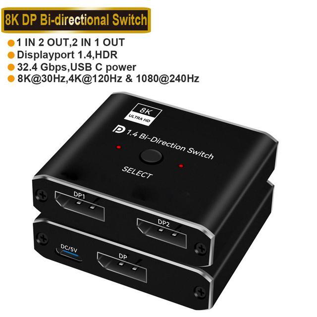 Vszerda DisplayPort Switch 8K DisplayPort Splitter Bi-Direction DisplayPort Swit