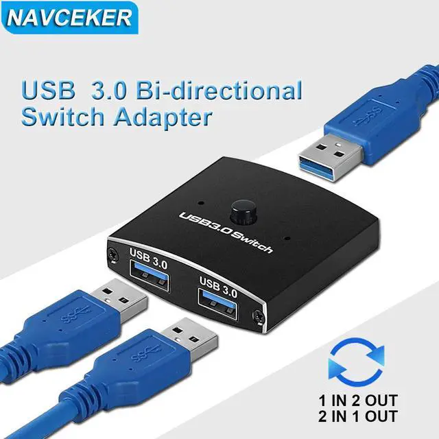 Main image of USB 3.0 Switch Selector,AUBEAMTO USB Switcher 2 in 1 Out Bi-Directional USB Sharing Switch for PC, Printer, Scanner, Keyboard, 2 Computers Share 1 USB Devices, Package Includes Two 3.3FT Data Cables