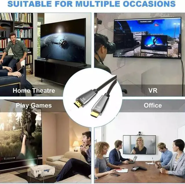 Alt view image 7 of 7 - 8K HDMI Cable 2.1 6.6FT, AUBEAMTO Slim 48Gbps High Speed HDMI Braided Cord-4K@120Hz 144Hz 8K@60Hz, HDCP 2.2&2.3, Dynamic HDR,eARC,DTS:X,RTX 3090,Dolby Compatible with Roku TV/HDTV/PS5/Blu-ray 6.6 ft.