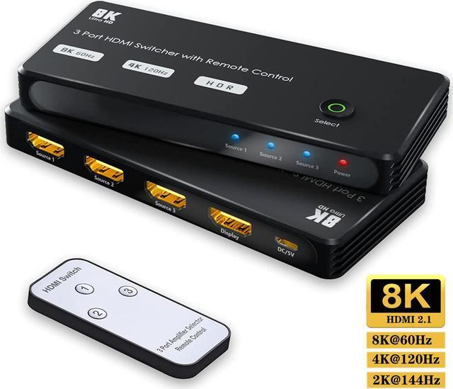 8K HDMI Switch 5 in 1 Out, HDMI 2.1 Switch 5 Port with IR Remote, HDMI  Switcher Selector 8K@60Hz/4K@120Hz for Xbox PS4 PC TV