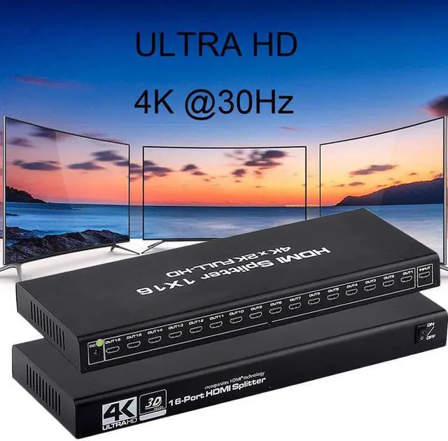 Alt view image 5 of 7 - AUBEAMTO HDMI Splitter 1 in 16 Out 16 Port 1x16 Full HD 1080P HDMI 1.4 Splitter with Switcher Converter Support 4KX2K 3D Digital Audio Format-Black(16 Port HDMI Splitter 4K)