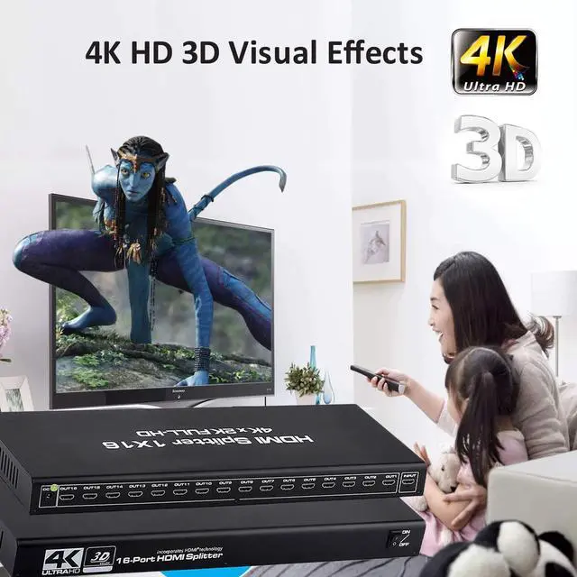 Alt view image 6 of 7 - AUBEAMTO HDMI Splitter 1 in 16 Out 16 Port 1x16 Full HD 1080P HDMI 1.4 Splitter with Switcher Converter Support 4KX2K 3D Digital Audio Format-Black(16 Port HDMI Splitter 4K)