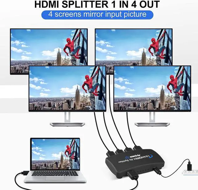 Alt view image 2 of 7 - 4K@60Hz HDMI Splitter 1 in 4 Out,AUBEAMTO Hdmi Video Splitter 1x4 V2.0b Powered, Support 1080P@120Hz Duplicate/Mirror Screen Monitor, Ultra HDR for Xbox, PS3/PS4 Game Consoles (1 Input to 4 Outputs)
