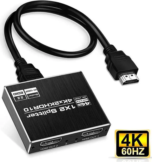 Main image of 4K@60Hz HDMI Splitter 1 in 2 Out, AUBEAMTO Aluminum HDMI Splitter for Dual Monitors Duplicate/Mirror with Same Image, 1x2 HDMI2.0b Splitter HDCP2.2 for Xbox, PS5, Roku (1 Source onto 2 Displays)