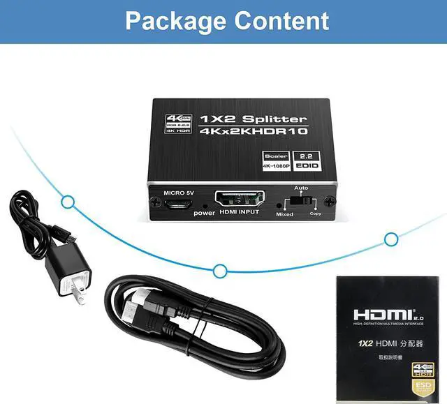 Alt view image 7 of 7 - 4K@60Hz HDMI Splitter 1 in 2 Out, AUBEAMTO Aluminum HDMI Splitter for Dual Monitors Duplicate/Mirror with Same Image, 1x2 HDMI2.0b Splitter HDCP2.2 for Xbox, PS5, Roku (1 Source onto 2 Displays)