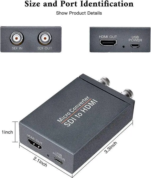 Alt view image 3 of 7 - AUBEAMTO Micro Converter SDI to HDMI,3G-SDI/HD-SDI/SD-SDI to HDMI Converter Adapter,SDI in HDMI out SDI Loopout,1080P Video Audio Splitter,Support HDCP 1.3 for Camcorder Camera to TV