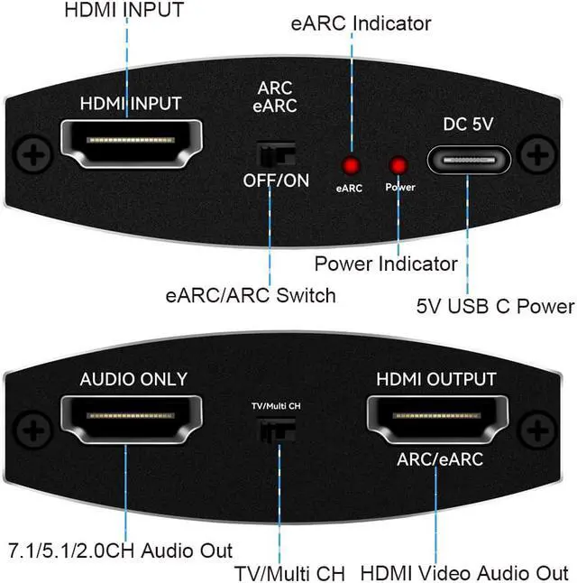 Alt view image 2 of 7 - AUBEAMTO Best eARC HDMI 2.0 Splitter 4K 60Hz with HDMI Audio Extractor - 4K HDMI to Optical TOSLINK SPDIF 7.1 - HDCP 2.2, 3D, EDID, 1 in 2 Out, for Game Xbox PS5