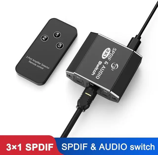 Main image of AUBEAMTO 3 Port Digital SPDIF Optical Audio Switcher Splitter with Remote Control, 3 in 1 out Spdif Toslink Optical Digital Audio Switch Splitter 3x1 SPDIF Optical Cable Splitter Hub Support DTS AC3