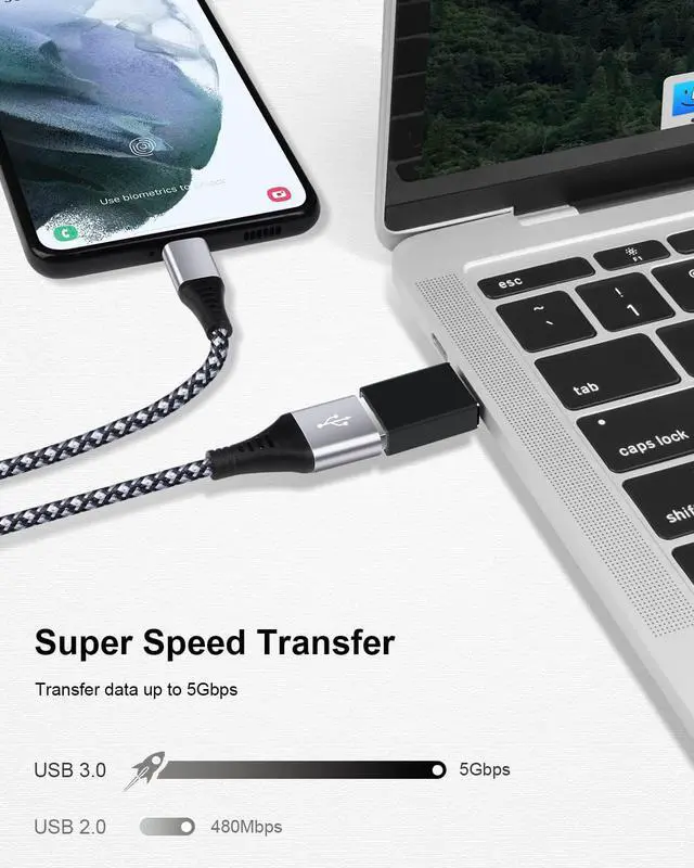 Alt view image 4 of 7 - 5Pack USB C to USB Adapters, Type C to USB 3.0 USBC Adapter Side by Side Male to USB 3.0 Female Typec Adaptor for MacBook Pro/Air 2021, iMac iPad Mini 6, Thunderbolt 3/4 Type C OTG Adaptador Converter