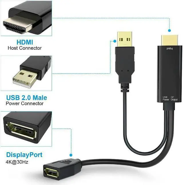Alt view image 3 of 7 - AUBEAMTO 4K 60Hz HDMI to DisplayPort Video Adapter w/USB Power - HDMI 2.0 (Male) to DP 1.2 (Female) Active Monitor Converter