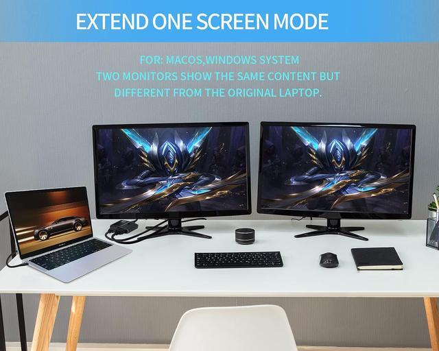 Alt view image 4 of 7 - USB C to Dual HDMI Adapter 4K @60Hz,A HDMI Cable 2ft Included,Thunderbolt 3 to HDMI for MacBook,MacBook Pro 2020/2019/2018 Apple iMac,iMac Pro,Google Chromebook Pixel,Samsung,Dell,Asus,Hp and More