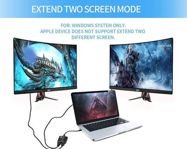 Alt view image 3 of 7 - USB C to Dual HDMI Adapter 4K @60Hz,A HDMI Cable 2ft Included,Thunderbolt 3 to HDMI for MacBook,MacBook Pro 2020/2019/2018 Apple iMac,iMac Pro,Google Chromebook Pixel,Samsung,Dell,Asus,Hp and More