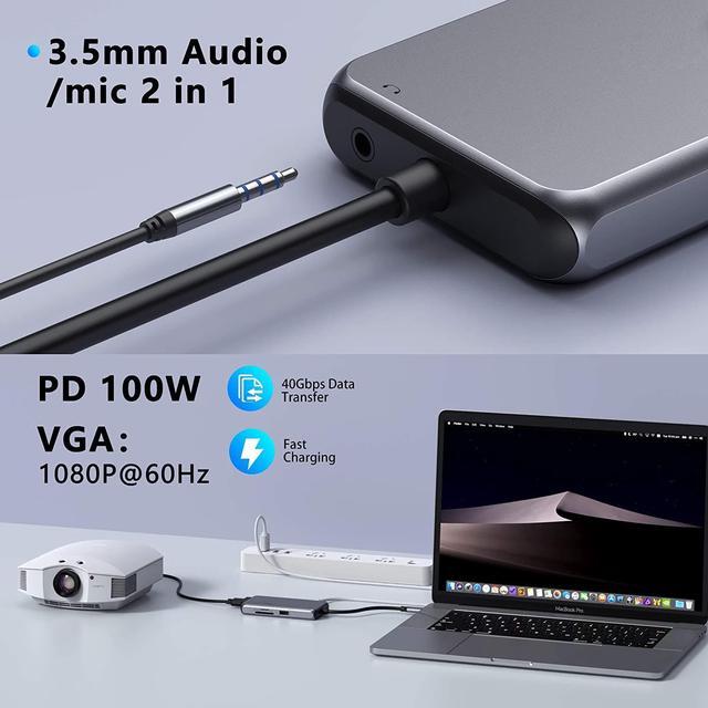 Alt view image 5 of 7 - USB C Hub Type C Multiport Adapter for MacBook Pro/Air,AUBEAMTO 10 in 1 Mac Dongle with HDMI, Ethernet, VGA, PD Port, 3 USB 3.0, SD/TF Card Reader and Mic/Audio for Windows Type C Laptops