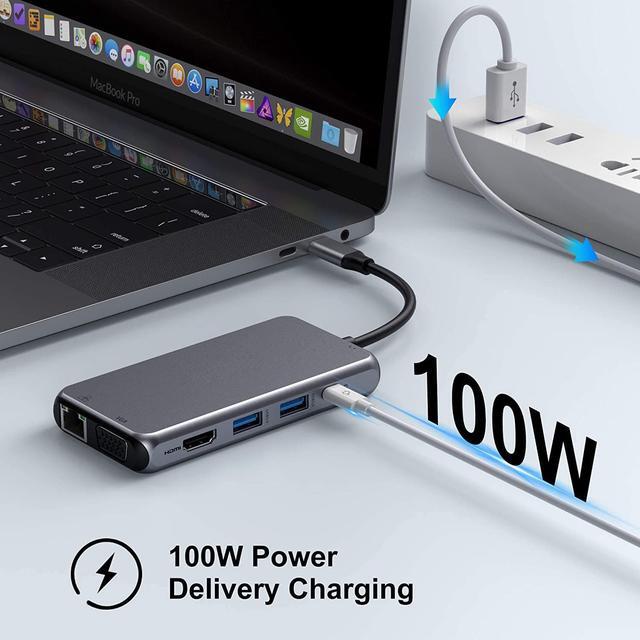Alt view image 7 of 7 - USB C Hub Type C Multiport Adapter for MacBook Pro/Air,AUBEAMTO 10 in 1 Mac Dongle with HDMI, Ethernet, VGA, PD Port, 3 USB 3.0, SD/TF Card Reader and Mic/Audio for Windows Type C Laptops