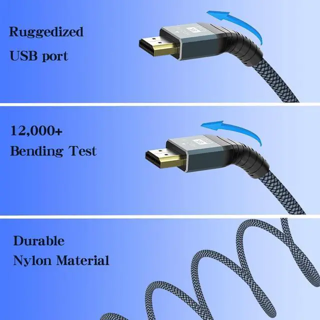 Alt view image 2 of 7 - New 8K HDMI-compatible Cable, 48Gbps 8K & 4K Ultra High Speed Cords(8K@60Hz 7680x4320, 4K@120Hz) eARC HDR10 HDCP 2.2 & 2.3 3D, Compatible for PS5/PS4/X-Box/Roku TV/HDTV/Blu-ray, 10 ft, 2-Pack
