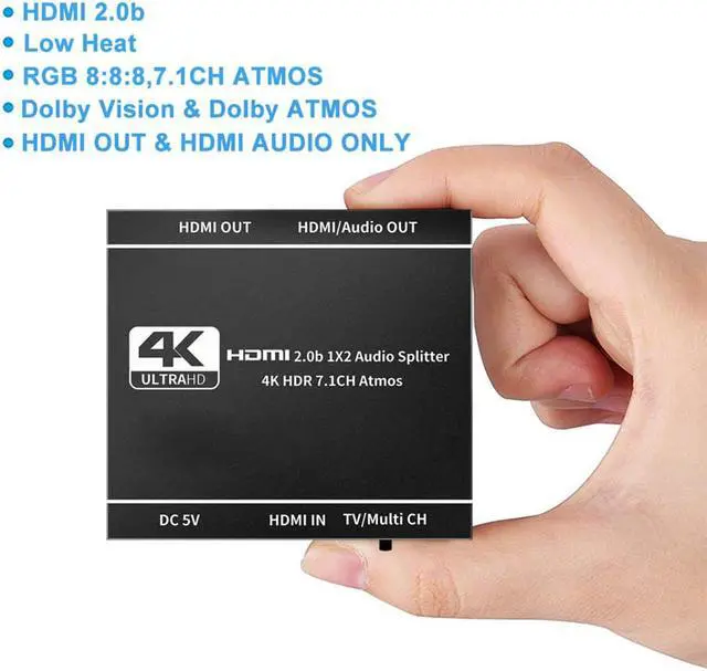 Alt view image 5 of 7 - 2023 Best 4K HDMI Splitter 1x2,AUBEAMTO HDMI 2.0 Splitter 1 in 2 out HDMI Audio Extractor HDR HDMI2.0 Splitter for PS4 Apple TV XBox PS5