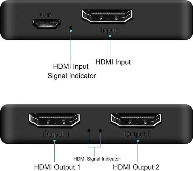 Alt view image 2 of 7 - HDMI Splitter 4K@60Hz, HDMI Splitter 1 in 2 Out, HDMI Splitter for Dual Monitors Only Duplicate/Mirror Screens, Support HDMI2.0b, HDCP2.2, 18.5Gbps, Auto Scaling, Full HD 1080P 3D