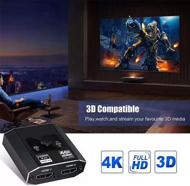 Alt view image 7 of 7 - HDMI Switch HDMI Splitter, AUBEAMTO 4K@60hz Aluminum HDMI 2.0 Switcher 2 in 1 Out, HDMI Splitter 1 in 2 Out,Bi-Directional Switch Support 4K 3D HDR for Xbox PS5/4/3 Blu-Ray Player Fire Stick Roku HDTV