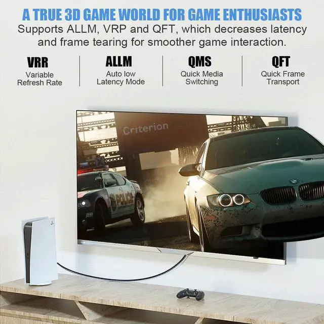 Alt view image 6 of 7 - 8K Game HDMI Cable Fiber Optic HDM1 2.1  (33ft)  Long In-Wall Cable,AUBEAMTO Ultra High Speed 48Gbps, Supports 8K@60Hz, 4K@120Hz, Dynamic HDR, eARC, Compatible RTX3090, Xbox Series X, PS5, UHD SUHD TV
