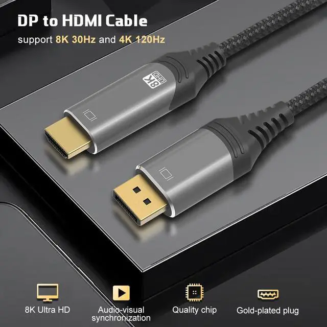 Alt view image 3 of 7 - AUBEAMTO 8K 4K HDMI to DisplayPort Cable, 3.3Ft HDMI to DisplayPort Cord HDMI in to DP Cable Out for Xbox One/360/PS4/PS5/Mac Mini, PC to Monitor