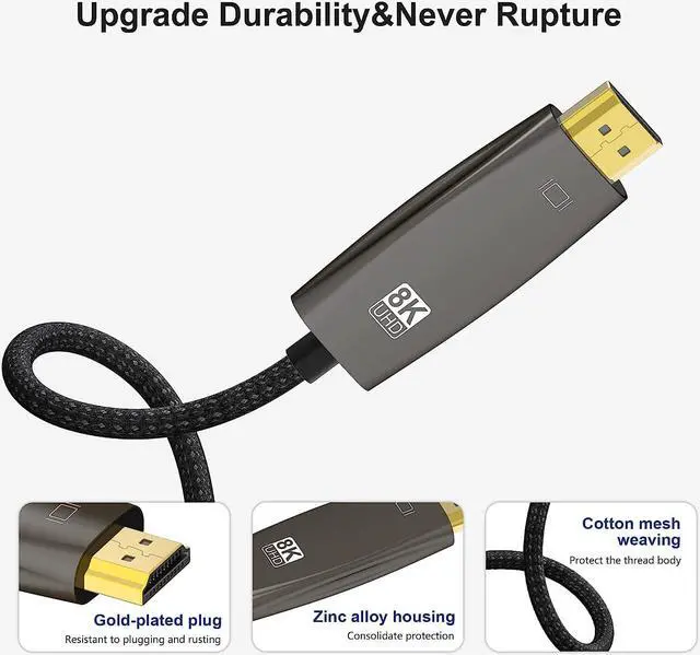 Alt view image 2 of 7 - AUBEAMTO USB C to HDMI 2.1 Cable 10FT, Thunderbolt 3/4 Compatible, (48Gpbs, 8K@30Hz, 4K@120Hz), for MacBook Pro, MacBook Air, iPad Pro, UHD TV, Projector and More