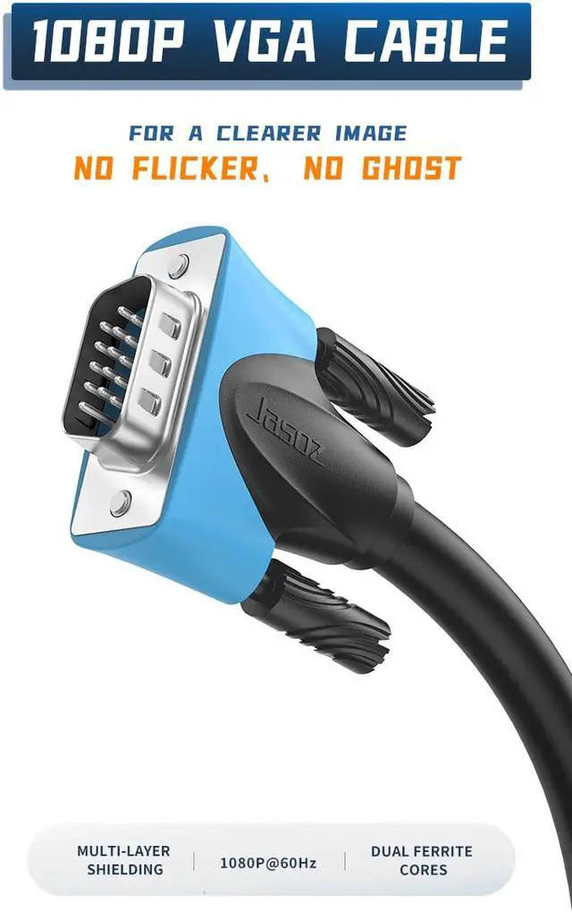 Alt view image 2 of 7 - 3FT/6FT/10FT/15FT/30FT VGA Cable VGA Male to Male Cable 1920x1200 Cable 15 Pin Cord Wire Braided Shielding for Computer Monitor Projector VGA Cable ideal for Gaming Office (10 ft) .
